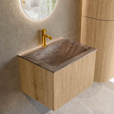 MONDIAZ KURVE-DLUX Meuble de salle de bains 60 cm couleur Chêne avec 1 tiroir et 0 porte. Lavabo CLOUD Central 1 trou de robinet Oza.