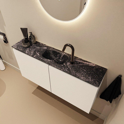 MONDIAZ TURE-DLUX Meuble de toilettes 100 cm Talc. EDEN lavabo Lava position milieu. Avec 1 trou de robinet.