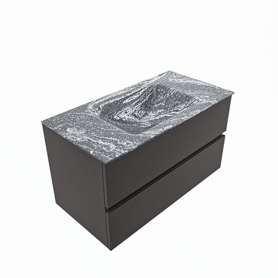 Mondiaz VICA-DLUX ensemble de meuble de salle de bain - 90cm - meuble sous-vasque gris foncé - 2 tiroirs - lavabo encastré cloud milieu - 1 trou de robinet - version haute de 60cm - lave