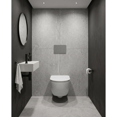 QeramiQ Dely Toiletset - 36.3x51.7cm - diepspoel - rimless - Geberit UP720 inbouwreservoir - softclose toiletzitting - bedieningsplaat licht grijs - rechthoekige knoppen - wit mat