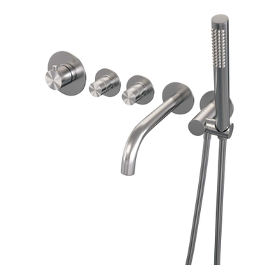 BRAUER Brushed Edition Badkraan Inbouw - douchegarnituur - 20cm uitloop - inclusief inbouwdeel - 3 gladde knoppen - handdouche staaf 1 stand - PVD - geborsteld RVS