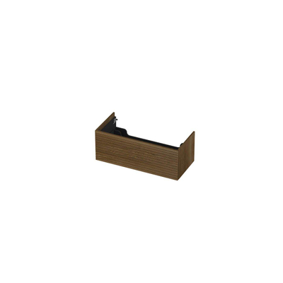 INK Wastafelonderkast - 100x45x37.6cm - 1 lade - push to open - horizontaal gefreesd Eiken - Ash grey
