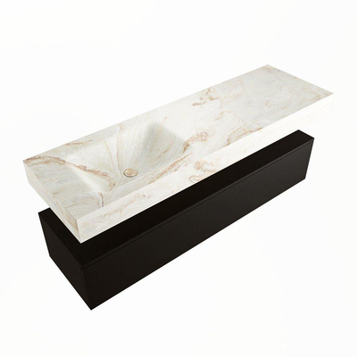 Mondiaz ALAN-DLUX Ensemble de meuble - 150cm - meuble Urban mat - 1 tiroir - Lavabo Cloud Frappe suspendu - vasque Gauche - 1 trou de robinet