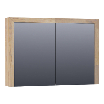 BRAUER natural wood Spiegelkast - 100x70x15cm - 2 links/rechtsdraaiende spiegeldeuren - hout - grey oak