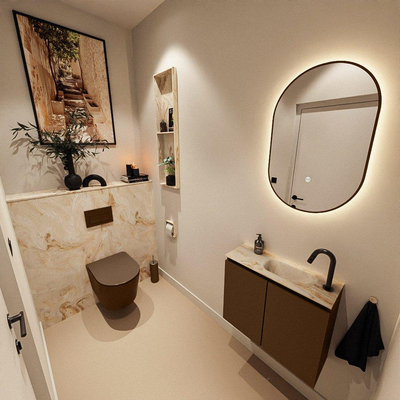 MONDIAZ TURE-DLUX 60cm toiletmeubel Rust. EDEN wastafel Frappe positie rechts. Met 1 kraangat.