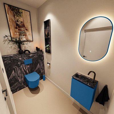 MONDIAZ TURE-DLUX Meuble toilette - 40cm - Jeans - EDEN - vasque Lava - position gauche - 1 trou de robinet