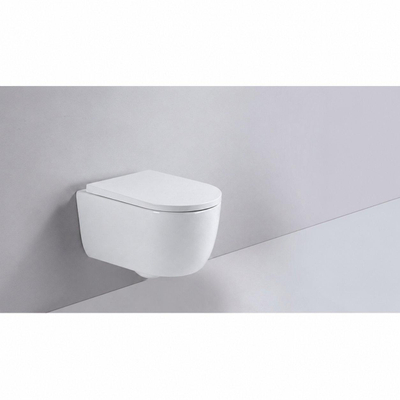 QeramiQ Dely Swirl Ensemble WC - réservoir encastré QeramiQ Flush - abattant 35mm - plaque de commande cuivre en métal - boutons rectangulaires - blanc brillant