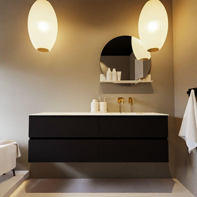 Mondiaz VICA-DLUX ensemble de meuble de salle de bain - 150cm - meuble sous-vasque urbain - 4 tiroirs - lavabo encastré cloud droite - sans trous de robinet - version haute de 60cm - frape