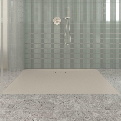Villeroy & Boch Ecora douchebak - 140x100x3.5cm - afvoer lange zijde - almond (beige)