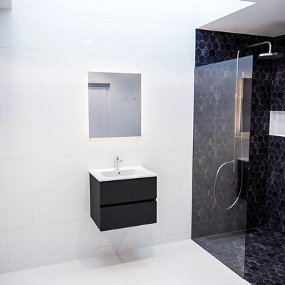 MONDIAZ VICA Ensemble de meuble salle de bain - 60cm - 2 tiroirs - lavabo Denia milieu - 1 trou de robinet - solid surface urban