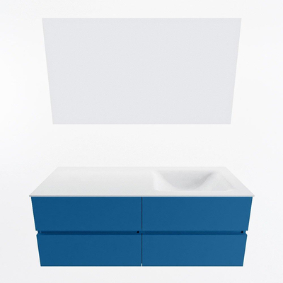 Mondiaz VICA ensemble de meuble de salle de bain - 130cm - meuble sous-vasque jeans - 4 tiroirs - lavabo cloud droite - 1 trou de robinet - couleur talc - miroir LED - version XL 60cm de haut