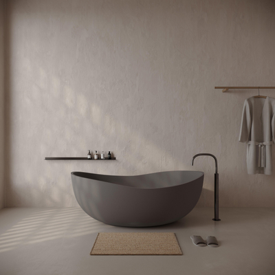 Ideavit Idea Sense D5 Baignoire îlot - 160x97.5x58cm - anti-rayures - revêtement Nano - avec bonde pop-up - Béton D5