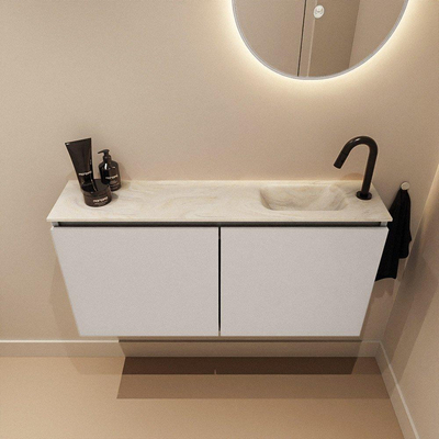 MONDIAZ TURE-DLUX meuble de toilettes 100 cm Linen. EDEN lavabo Ostra position droite. Avec 1 trou de robinet.