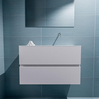 MONDIAZ ADA Toiletmeubel 80x30x50cm met 0 kraangaten 2 lades cale mat Wastafel Lex rechts Solid Surface Wit
