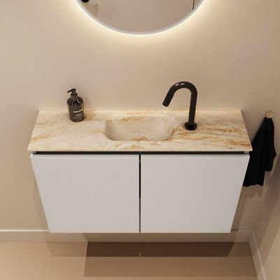 MONDIAZ TURE-DLUX Meuble de WC 80 cm Linen. EDEN lavabo Frappe position milieu. Avec 1 trou de robinet.