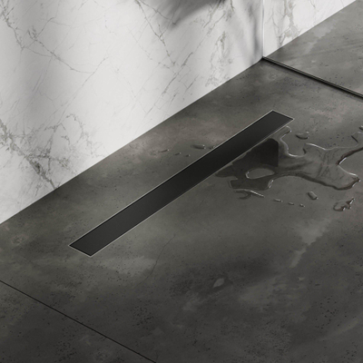 Brauer Caniveau de douche - 70x7,5cm - bride de plancher - grille à carreler réversible - inox - noir mat