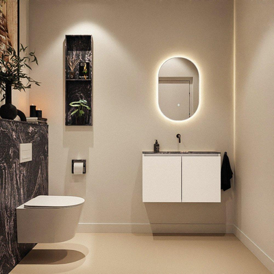 MONDIAZ TURE-DLUX Meuble toilette - 80cm - Talc - EDEN - vasque Lava - position centrale - sans trou de robinet