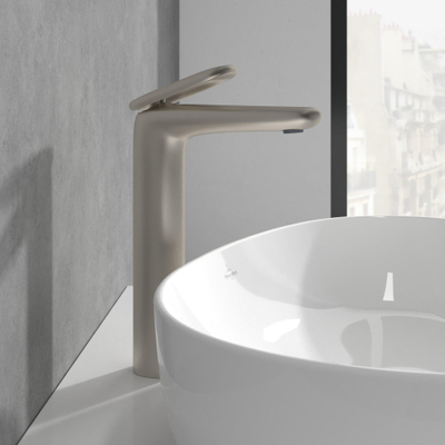 Villeroy & Boch Antao 1 greeps wastafelkraan verhoogd - met push open afvoergarnituur - Brushed Nickel (rvs)