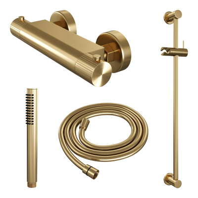 BRAUER Stripe Opbouw Douche Thermostaatkraan - SET 01 - glijstang - staaf handdouche - doucheslang - goud geborsteld PVD