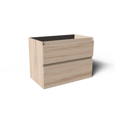 Saniclass Vita Meuble de salle de bains - 80x60x46cm - 2 tiroirs - sans poignée - 1 vasque - 1 trou de robinet - trop-plein - céramique - chêne clair