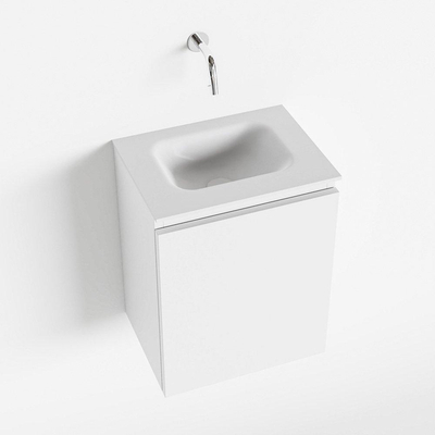 MONDIAZ OLAN Fonteinset - 40x30x40cm - 0 kraangaten - 1 lade - talc mat - wasbak midden - Solid Surface Wit