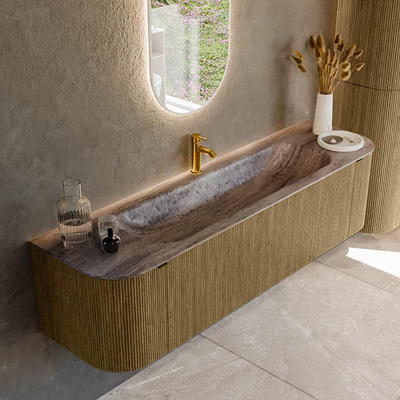 MONDIAZ KURVE-DLUX Meuble de salle de bains 170cm arrondi Gauche + Droite couleur Dusk avec 1 tiroir et 2 portes. Lavabo BIG LARGE Central 1 trou de robinet Oza.