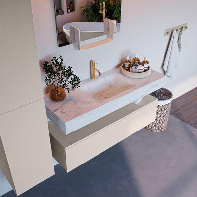 Mondiaz ALAN-DLUX Ensemble de meuble - 120cm - meuble Linen mat - 1 tiroir - Lavabo Cloud Opalo suspendu - vasque Centre - 1 trou de robinet