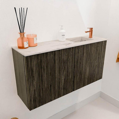 Mondiaz JOYA-DLUX 80cm toiletmeubel - kleur Shadow - Wastafel FAYE positie Rechts 1 kraangat kleur Nata.