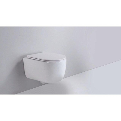 QeramiQ Dely Swirl Ensemble de toilette - réservoir encastré Qeramiq Flush - abattant slim - plaque de commande en plastique gris clair - boutons ronds - blanc brillant