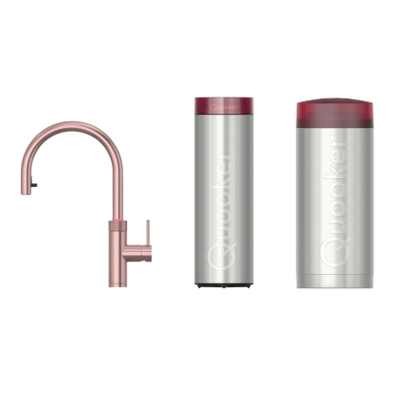 Quooker Flex Round kokendwaterkraan - draaibare & uittrekbare uitloop - Combi incl. Cube reservoir - Warm / kokend / bruisend / gefilterd water - rosé koper