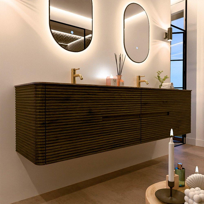 Mondiaz CIRO-DLUX Badkamermeubelset - 190x45x50cm - Solid surface wastafel Oza - 2 wasbak Dubbel - 2 kraangaten - 4 lades - Shadow
