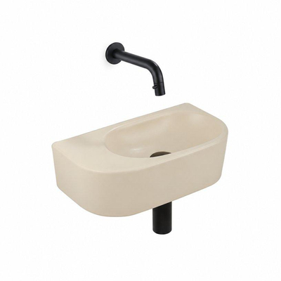 QeramiQ Fuente fonteinset – halfrond – 40x21.5x12 cm – keramiek beige – zonder kraangat – mat zwarte kraan