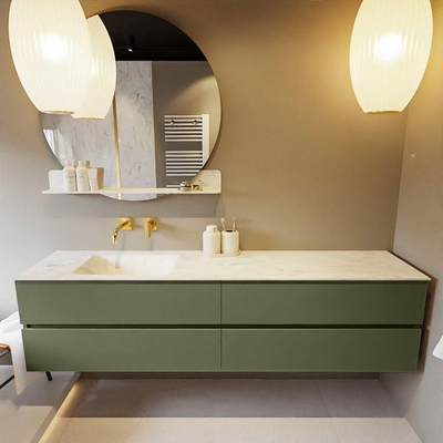 Mondiaz VICA-DLUX ensemble de meuble de salle de bain - 200cm - meuble sous-vasque armée - 4 tiroirs - lavabo encastré nuage gauche - sans trous de robinet - version haute de 60cm - opalo