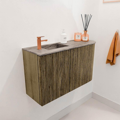 Mondiaz JOYA-DLUX 71.6cm toiletmeubel - ronding rechts kleur Dusk - Wastafel FAYE positie Links 1 kraangat kleur Oza.