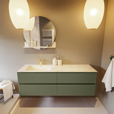 Mondiaz VICA-DLUX ensemble de meuble de salle de bain - 150cm - meuble sous-vasque armée - 4 tiroirs - lavabo encastré nuage gauche - 1 trou de robinet - version haute de 60cm - ostra