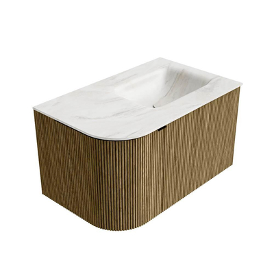 Mondiaz KURVE-DLUX Ensemble de meuble salle de bain - 75x46x40cm - 1 tiroir - 1 porte - lavabo en solid surface - droite - 1 trou de robinet - Dusk