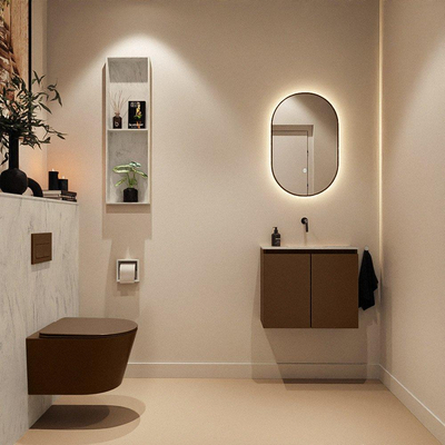 MONDIAZ TURE-DLUX Meuble toilette - 60cm - Rust - EDEN - vasque Opalo - position centrale - sans trou de robinet