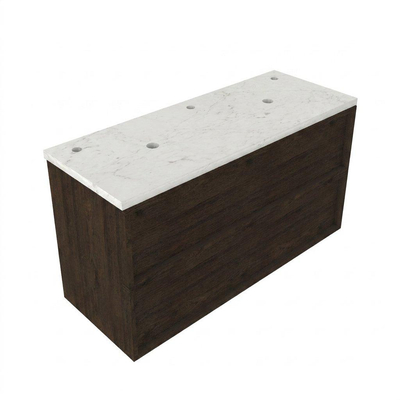 Saniclass Holz Frame Ensemble de meubles de salle de bains - 120x45x63cm - plan vasque en marbre Dia poli (blanc) - 2 trous de robinetterie - 2 tiroirs - chêne charcoal mat (bois)