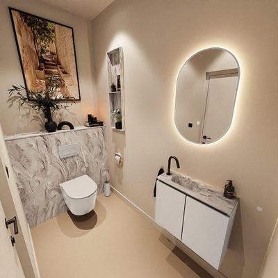 MONDIAZ TURE-DLUX Meuble de toilettes 60 cm Linen. EDEN lavabo Glace position gauche. Avec 1 trou de robinet.