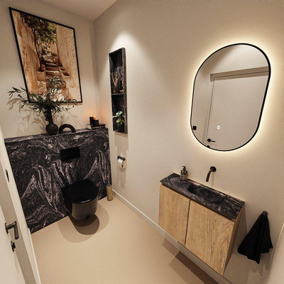 MONDIAZ TURE-DLUX 60cm toiletmeubel Washed Oak. EDEN wastafel Lava positie rechts. Zonder kraangat.
