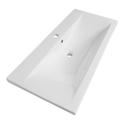 Saniclass Bari Meubelwastafel - 100x47x3.5cm - overloop - 1 wasbak - 1 kraangat - keramiek - wit