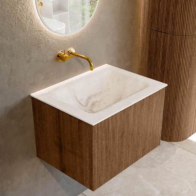 MONDIAZ KURVE-DLUX 60cm Meuble salle de bain - couleur Walnut - 1 tiroir - vasque CLOUD centre - sans trou de robinet - couleur Frappe