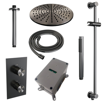 Brauer Gunmetal Edition Regendoucheset inbouw - hoofddouche 30 cm - 2 functies - glijstang - inclusief inbouwdeel - handdouche Staaf 1 stand - PVD - geborsteld gunmetal