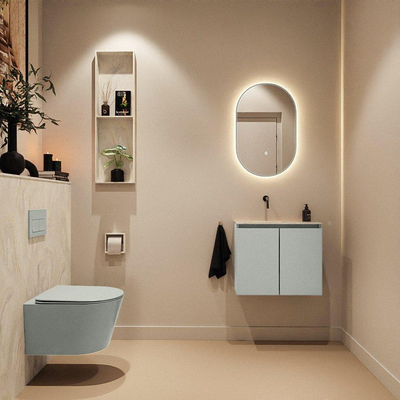 MONDIAZ TURE-DLUX Meuble de toilettes 60 cm Greey. Lavabo EDEN Ostra position gauche. Sans trou de robinet.