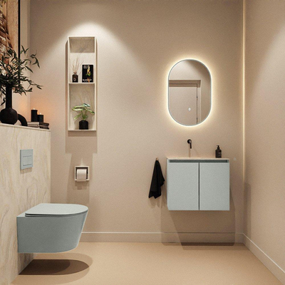 MONDIAZ TURE-DLUX Meuble toilette - 60cm - Greey - EDEN - vasque Ostra - position gauche - sans trou de robinet