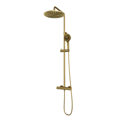 Brauer Gold Carving Colonne de douche murale thermostatique avec pommeau rond 30cm et douchette Rond 3 jet flexible lisse 150cm et barre de douche avec support douchette Or brossé PVD