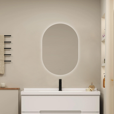 Saniclass Shine Badkamerspiegel - 50x80cm - ovaal - horizontale / verticale plaatsing - indirecte LED verlichting - Spiegelverwarming - Infrarood SHOWROOMMODEL