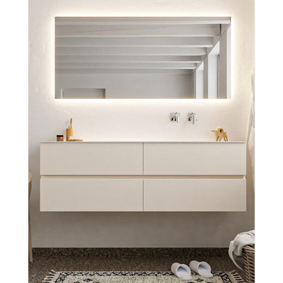 Mondiaz VICA ensemble de meuble de salle de bain - 150cm - meuble sous-vasque lin - 4 tiroirs - lavabo nuage droite - sans trou de robinet - version XL 60cm haut