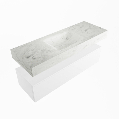 Mondiaz ALAN-DLUX Ensemble de meuble - 130cm - meuble Talc mat - 1 tiroir - Lavabo Cloud Opalo suspendu - vasque Centre - 0 trous de robinet