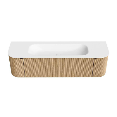 MONDIAZ KURVE Meuble de salle de bains 160cm avec module 25 Len R couleur Oak avec 1 tiroir et 2 portes. Lavabo BIG MEDIUM central 1 trou de robinet Talc.